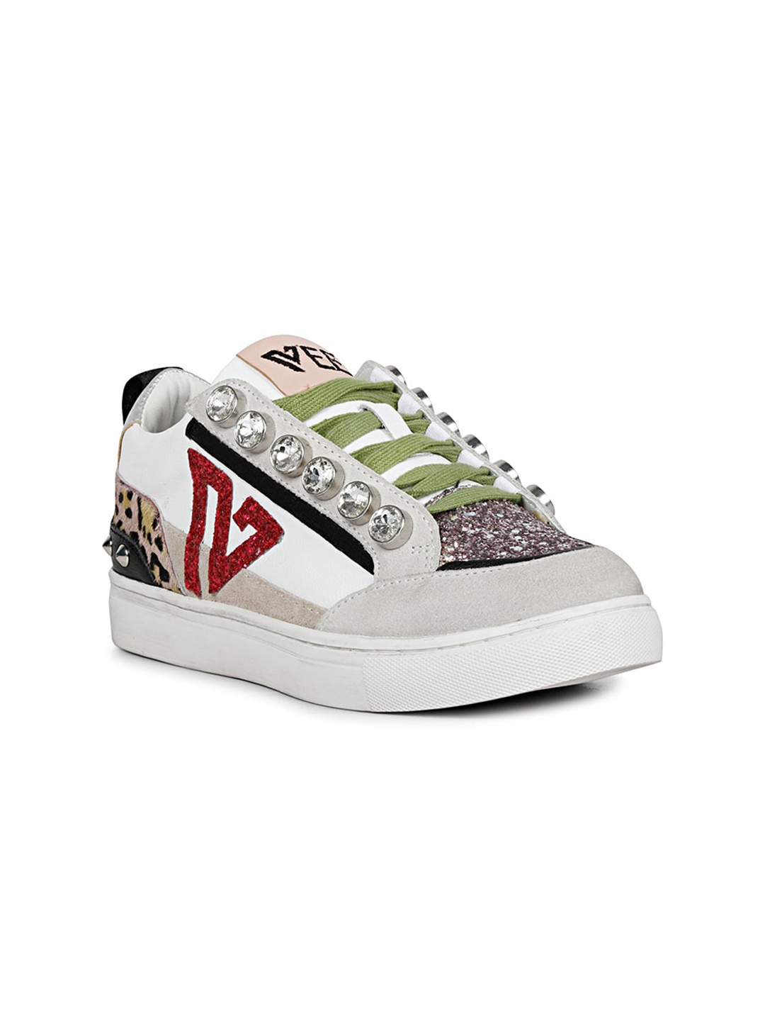 

Saint G Women Printed Embellished Leather Sneakers, Grey