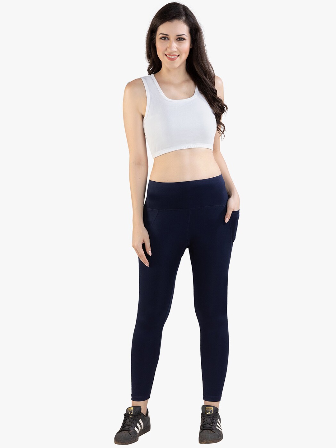 

TRASA Women High Rise Sports Tights, Navy blue
