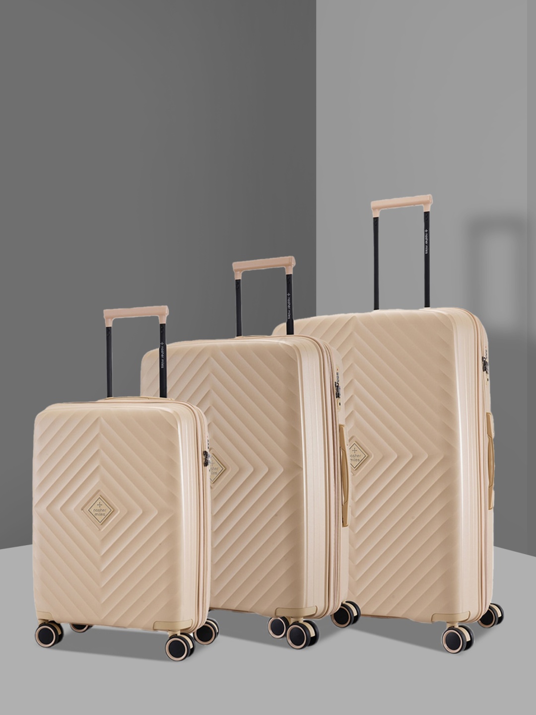 

Nasher Miles Set Of 3 Antwerp Hard-Sided Trolley Bags- 55cm ,65cm & 75cm, Beige