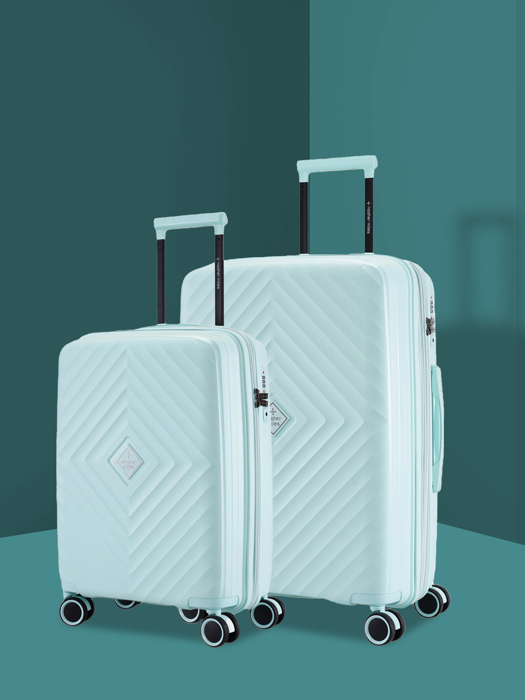 

Nasher Miles Antwerp Set Of 2 Hard-Sided Textured Trolley Suitcases, Blue
