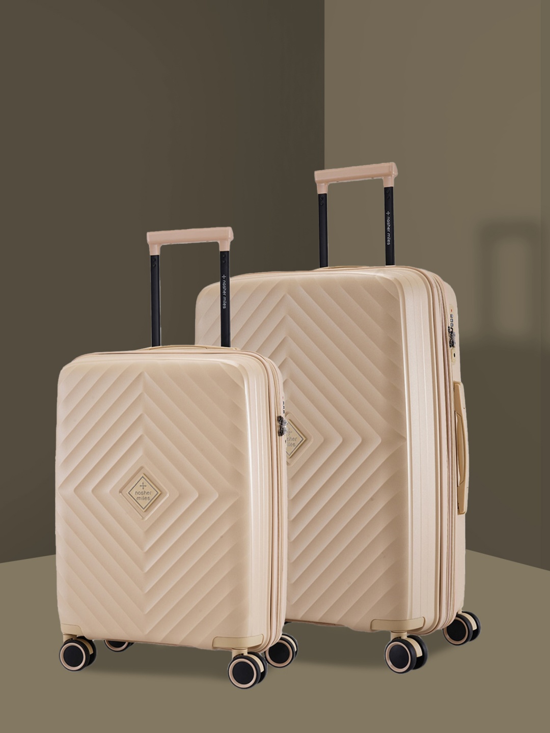 

Nasher Miles Set Of 2 Hard-Sided Textured Trolley Suitcases, Champagne