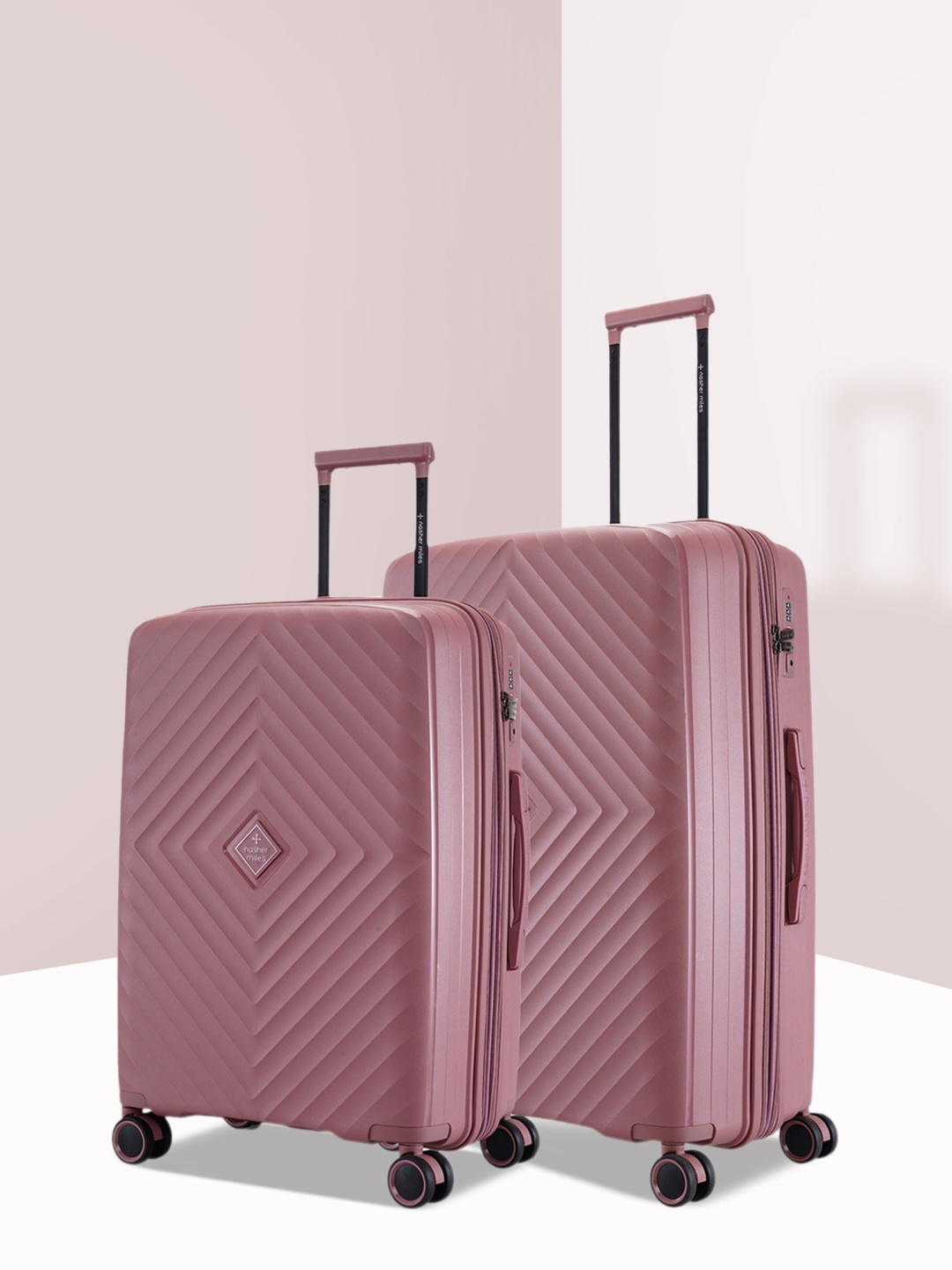 

Nasher Miles Set Of 2 Hard-Sided Textured Trolley Suitcases, Pink