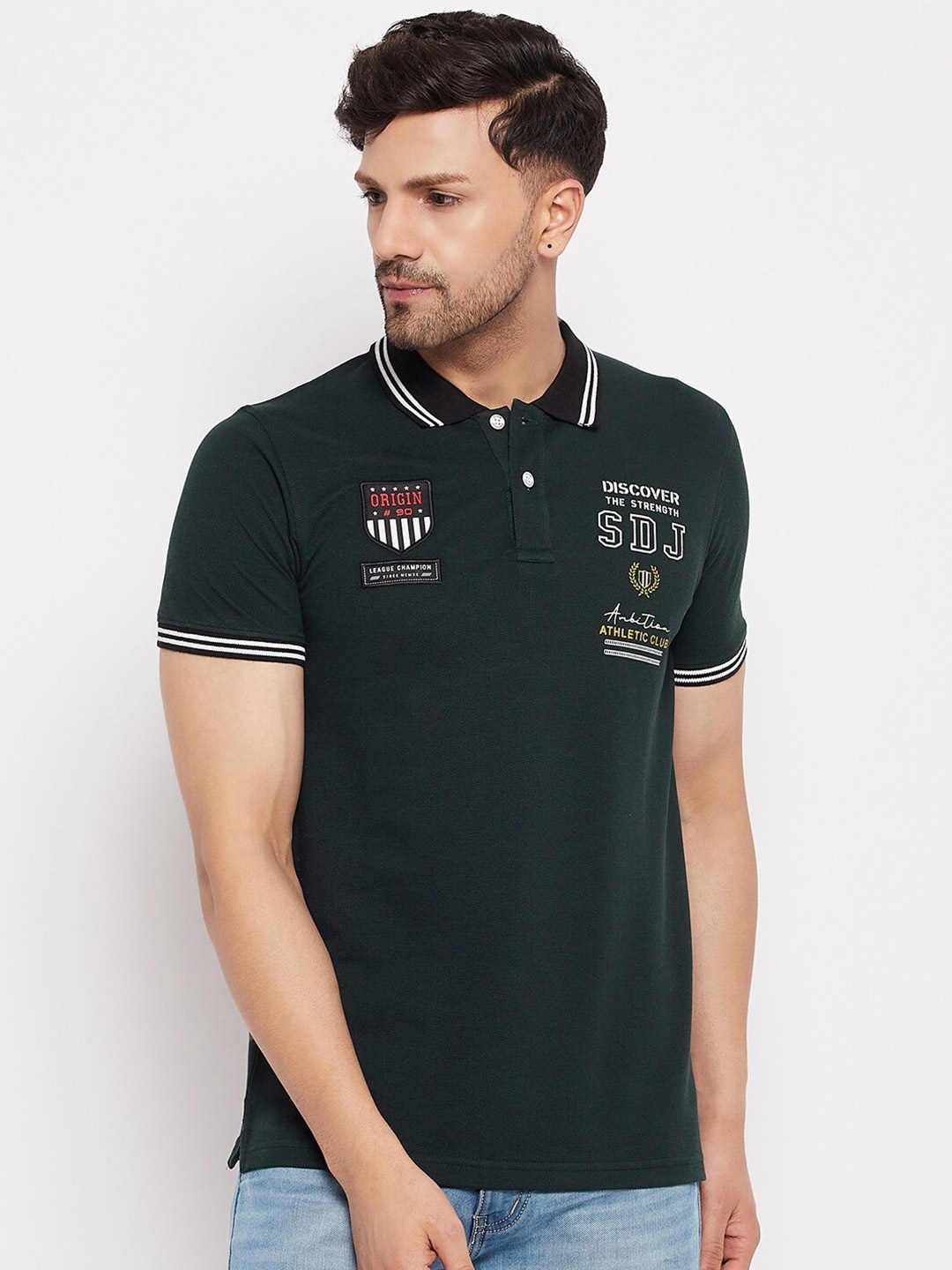 

Duke Typography Printed Polo Collar Cotton Slim Fit T-shirt, Green