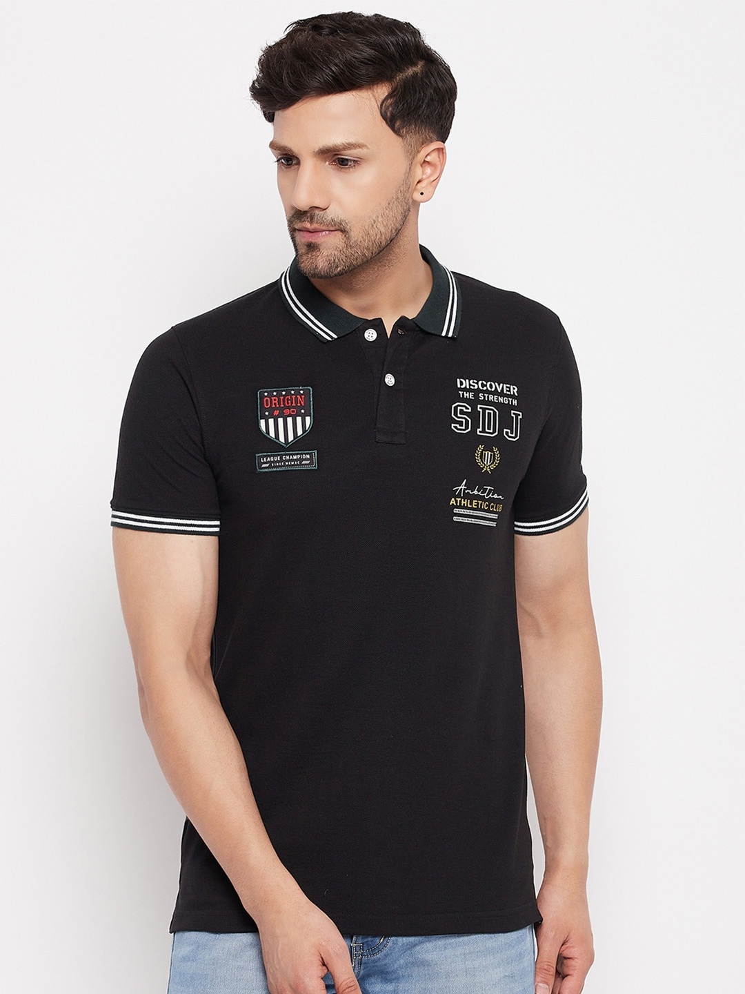 

Duke Typography Printed Polo Collar Cotton Slim Fit T-shirt, Black