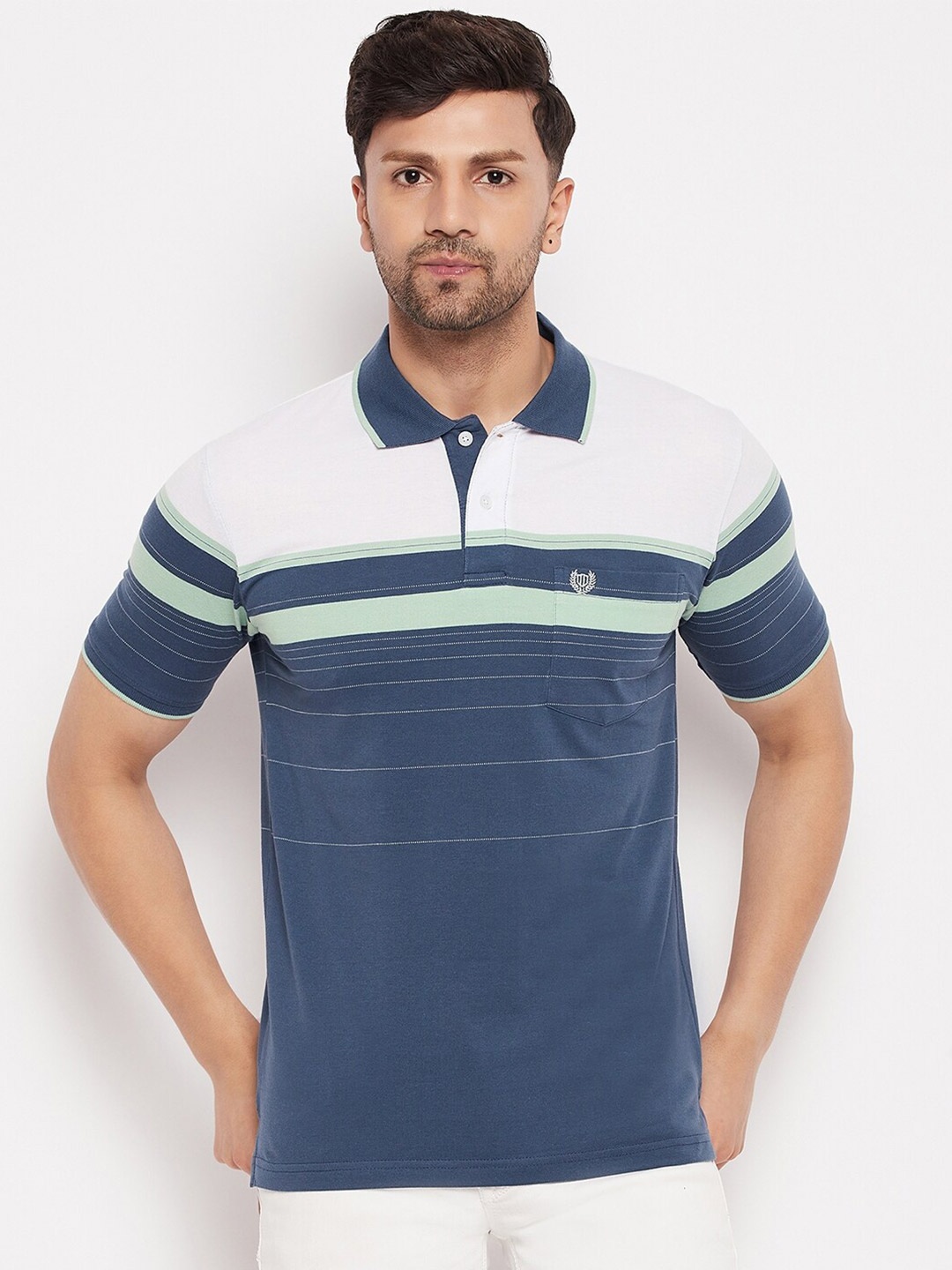 

Duke Striped Polo Collar Cotton T-shirt, Blue