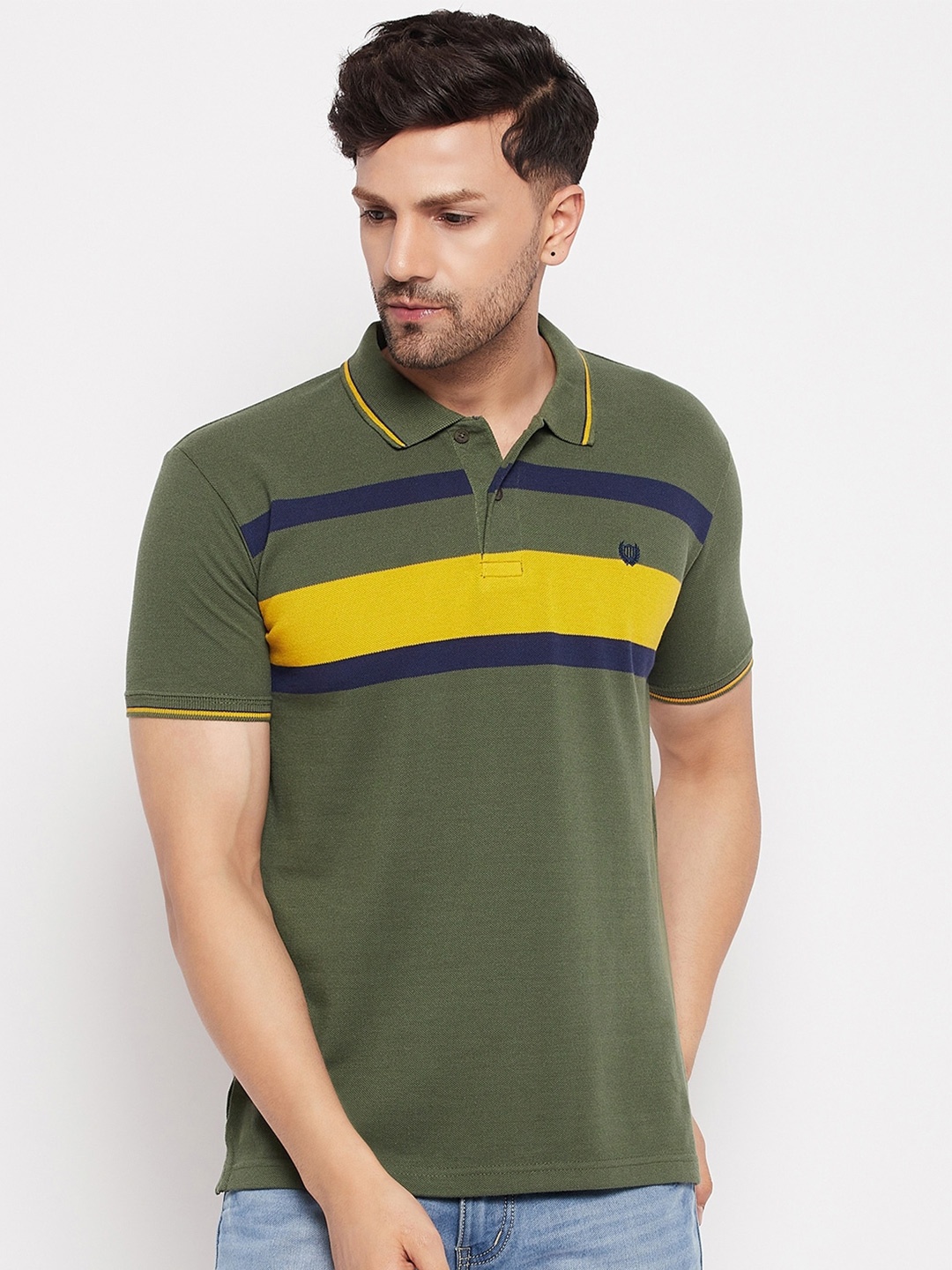 

Duke Striped Polo Collar Cotton Slim Fit T-shirt, Green