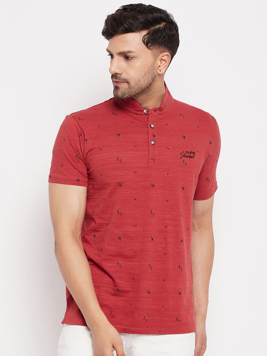 

Duke Conversational Printed Cotton Slim Fit T-shirt, Red