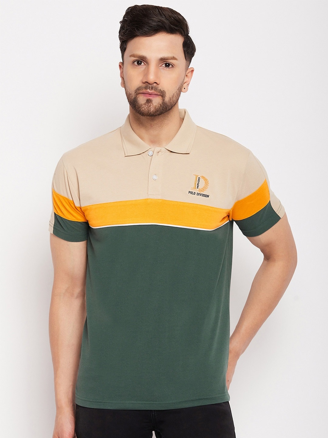 

Duke Colourblocked Polo Collar Cotton Slim Fit T-shirt, Green