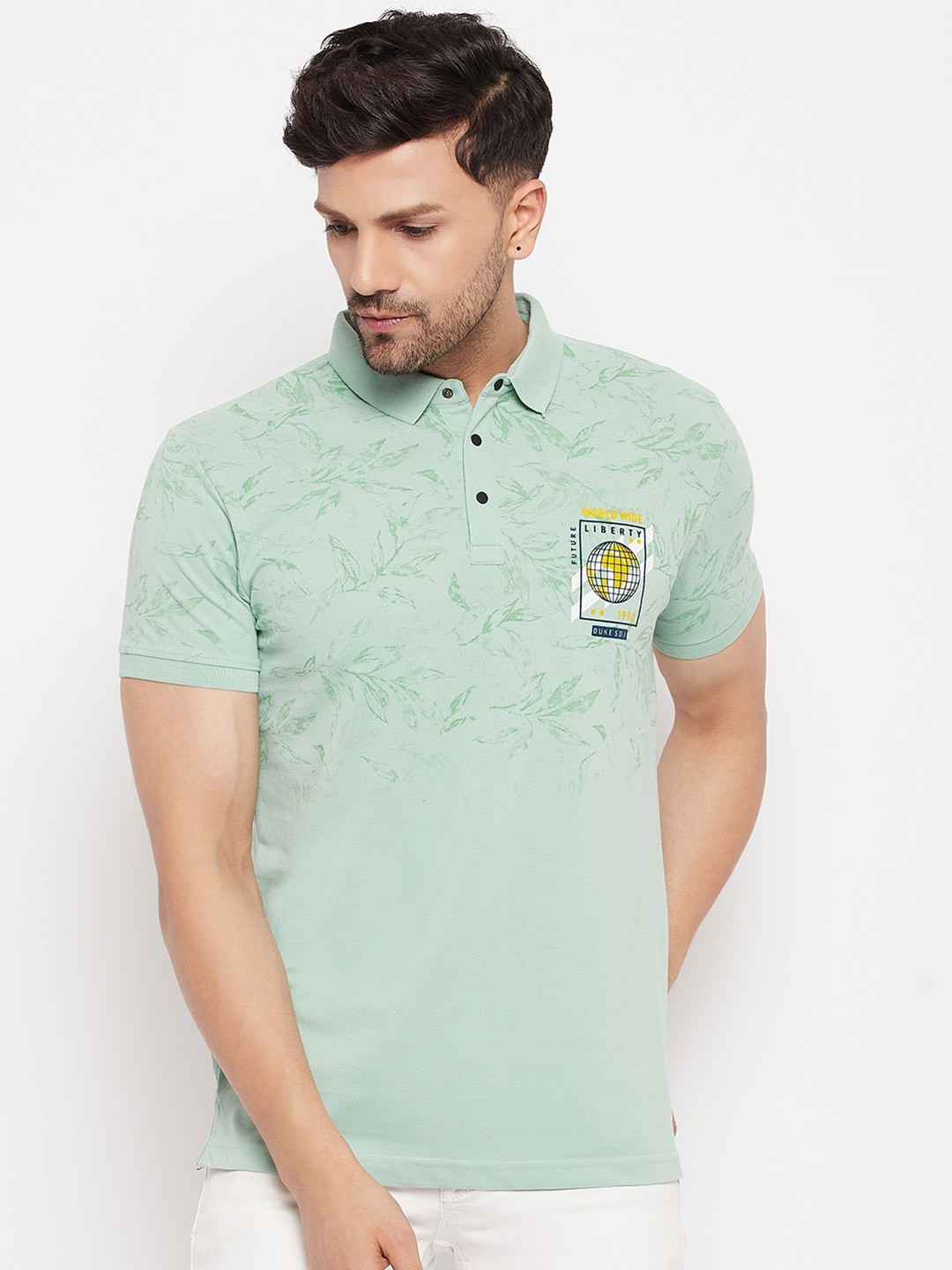 

Duke Tropical Printed Cotton Slim Fit T-shirt, Green