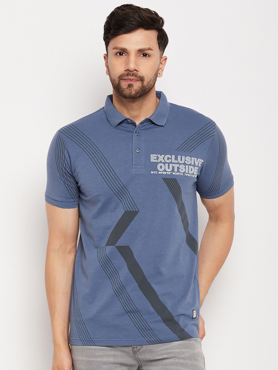 

Duke Typography Printed Polo Collar Cotton Slim Fit T-shirt, Blue