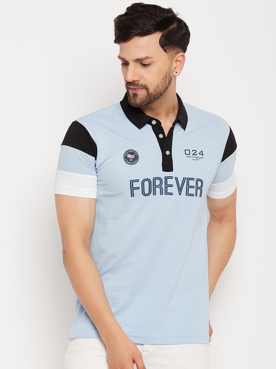 

Duke Typography Printed Polo Collar Cotton Slim Fit T-shirt, Blue