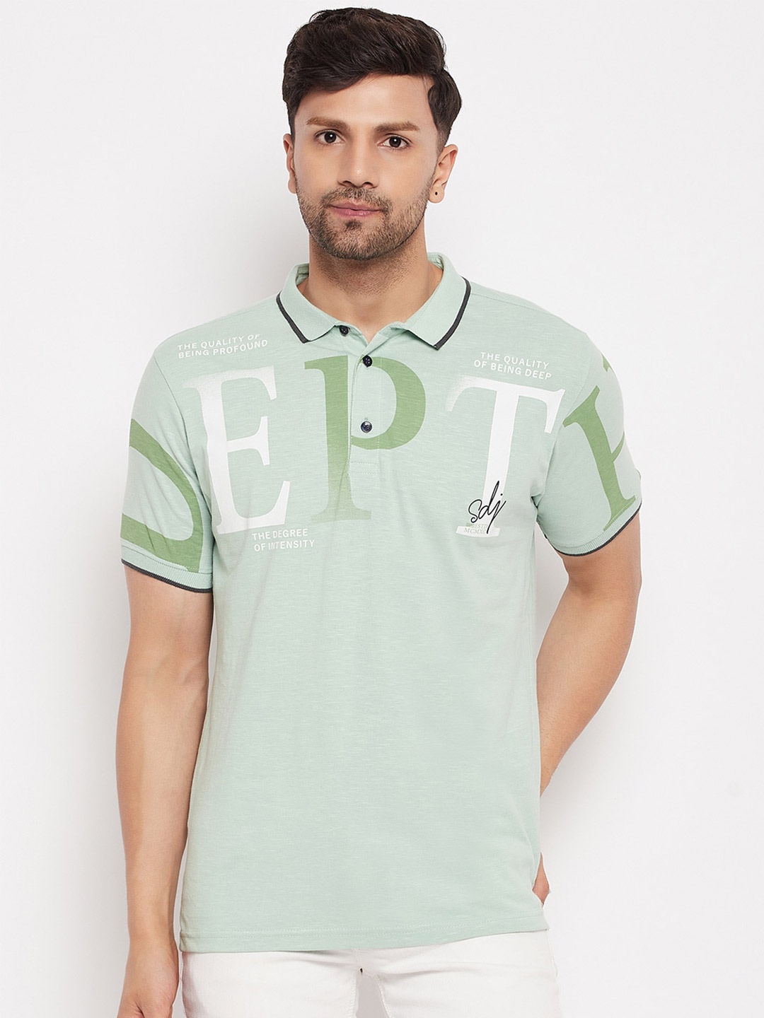 

Duke Typography Printed Polo Collar Cotton Slim Fit T-shirt, Green