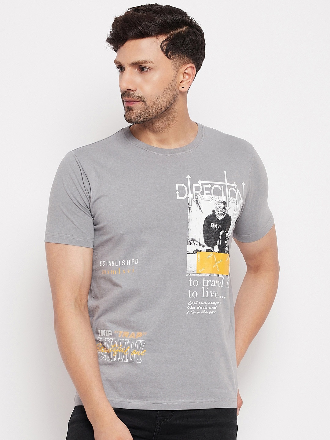 

Duke Graphic Printed Cotton Slim Fit T-shirt, Grey