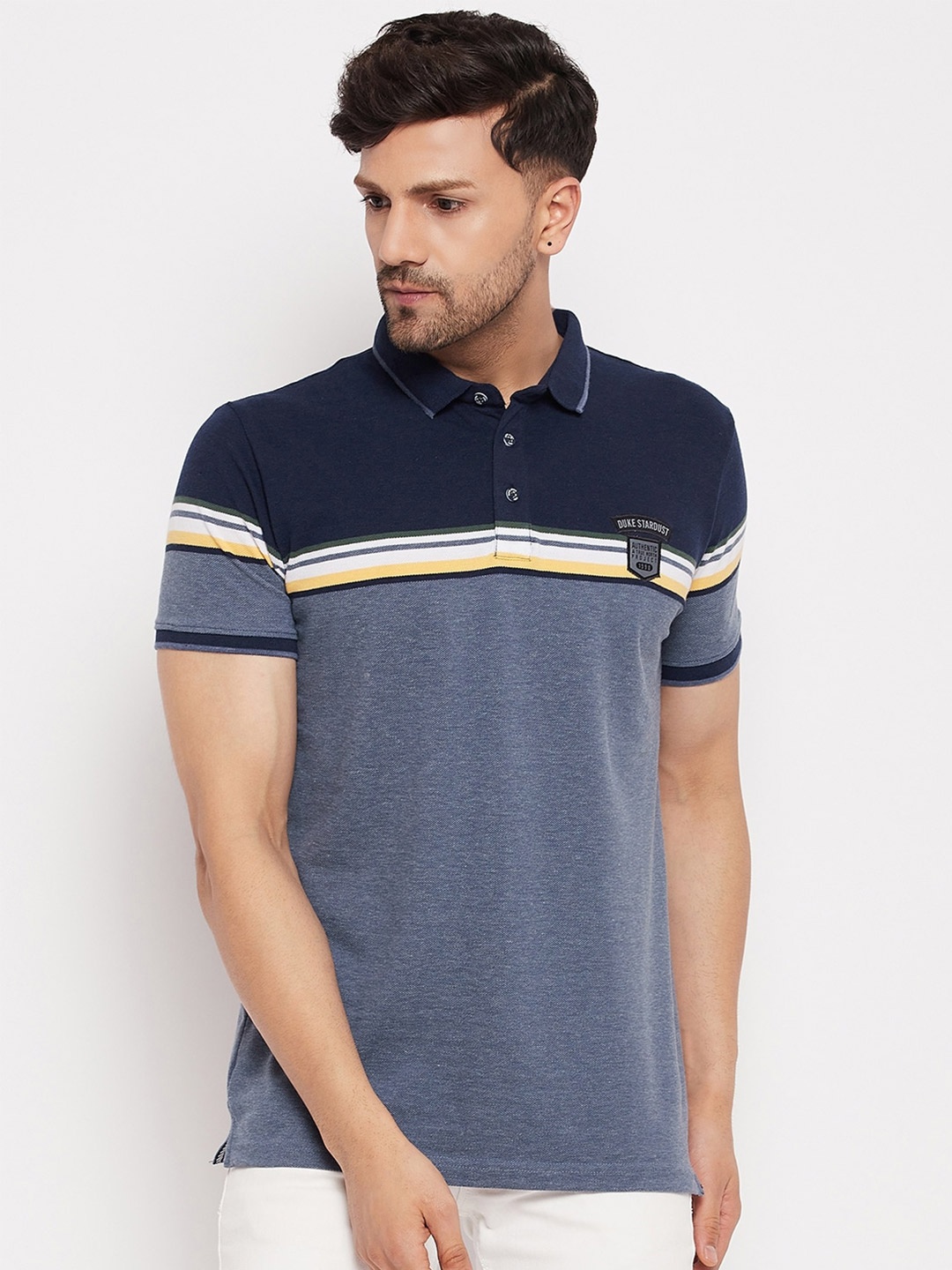 

Duke Striped Polo Collar Cotton Slim Fit T-shirt, Blue