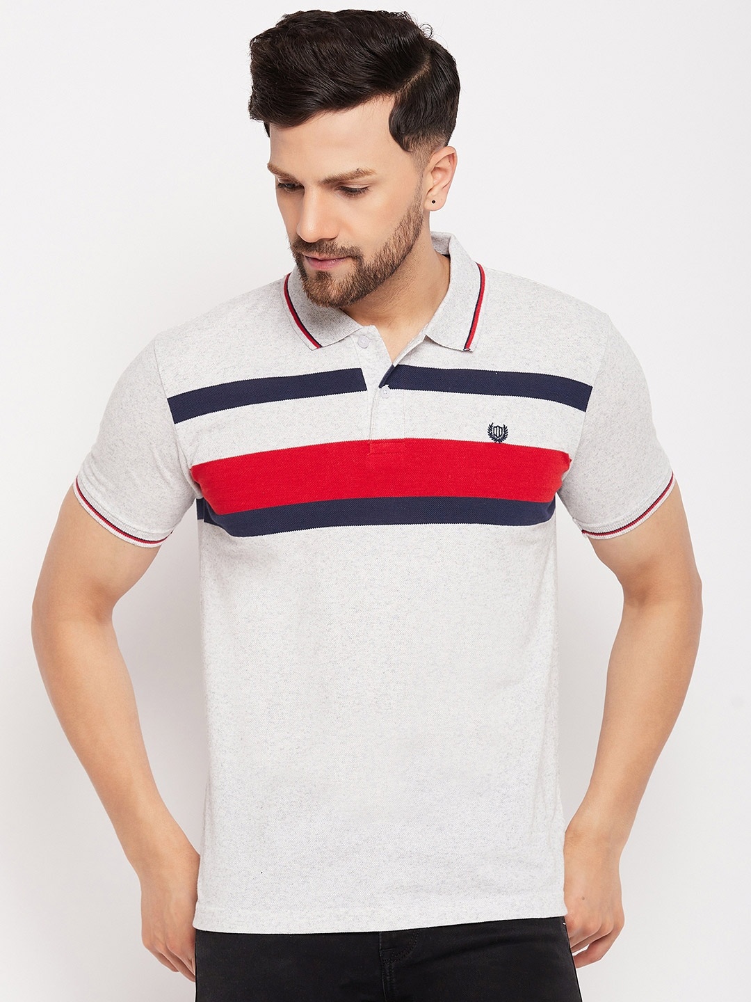 

Duke Striped Polo Collar Cotton Slim Fit T-shirt, White