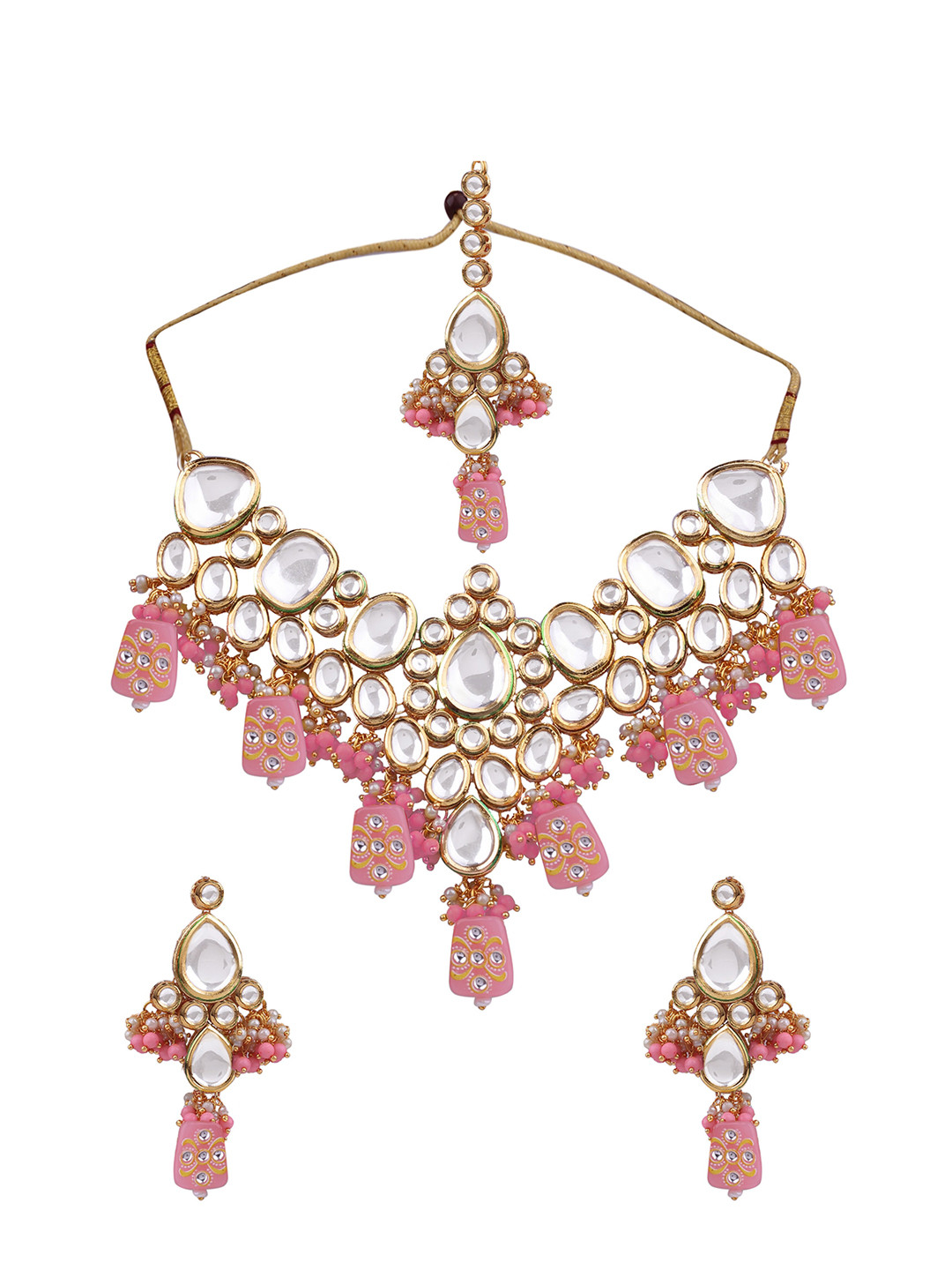 

AASHISH IMITATION Gold-Plated Uncut Kundan-Studded Polki Jewellery Set With Maang Tikka