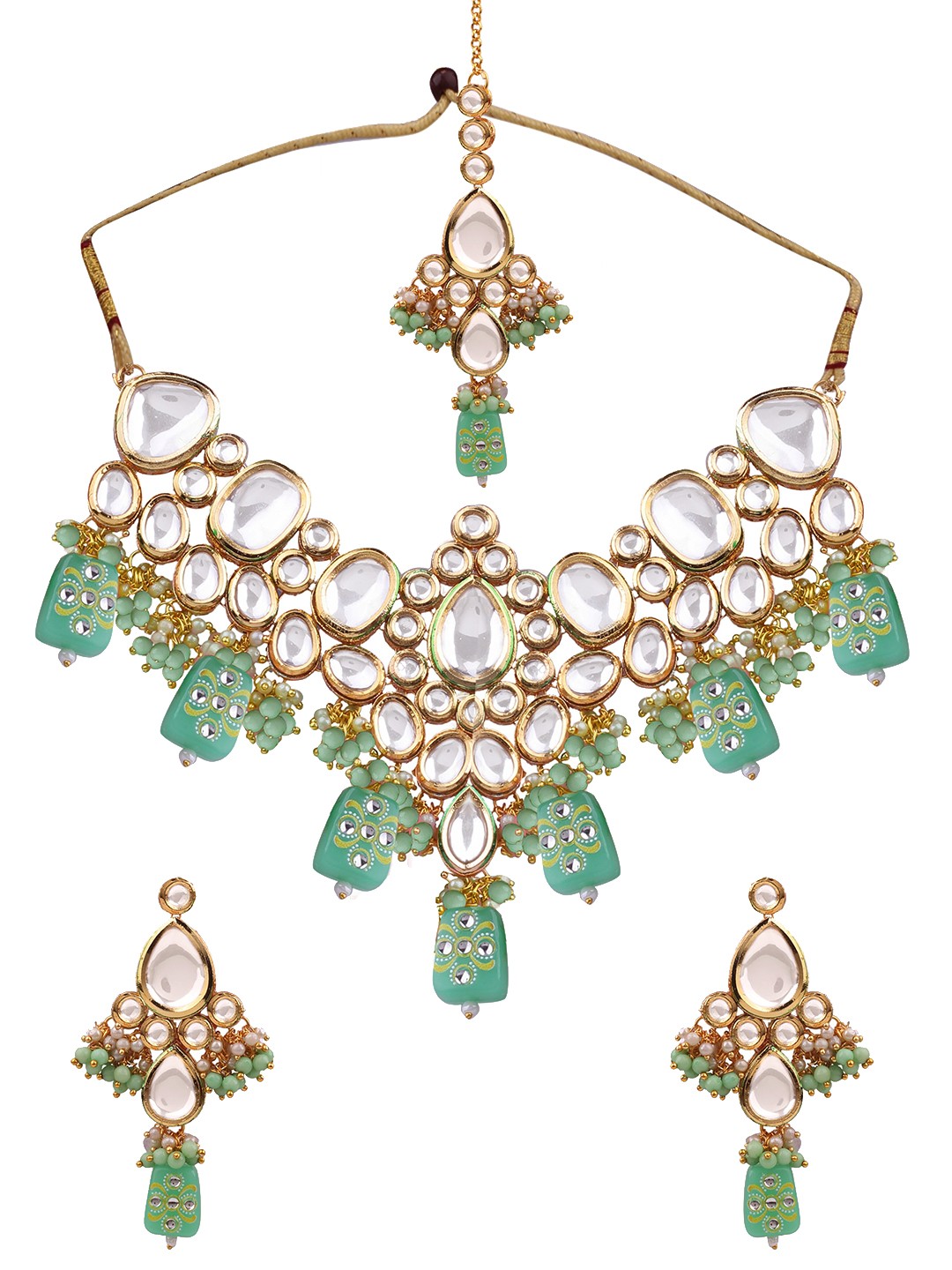 

AASHISH IMITATION Gold-Plated Kundan Polki Jewellery Set With Mangtika With Maang Tikka
