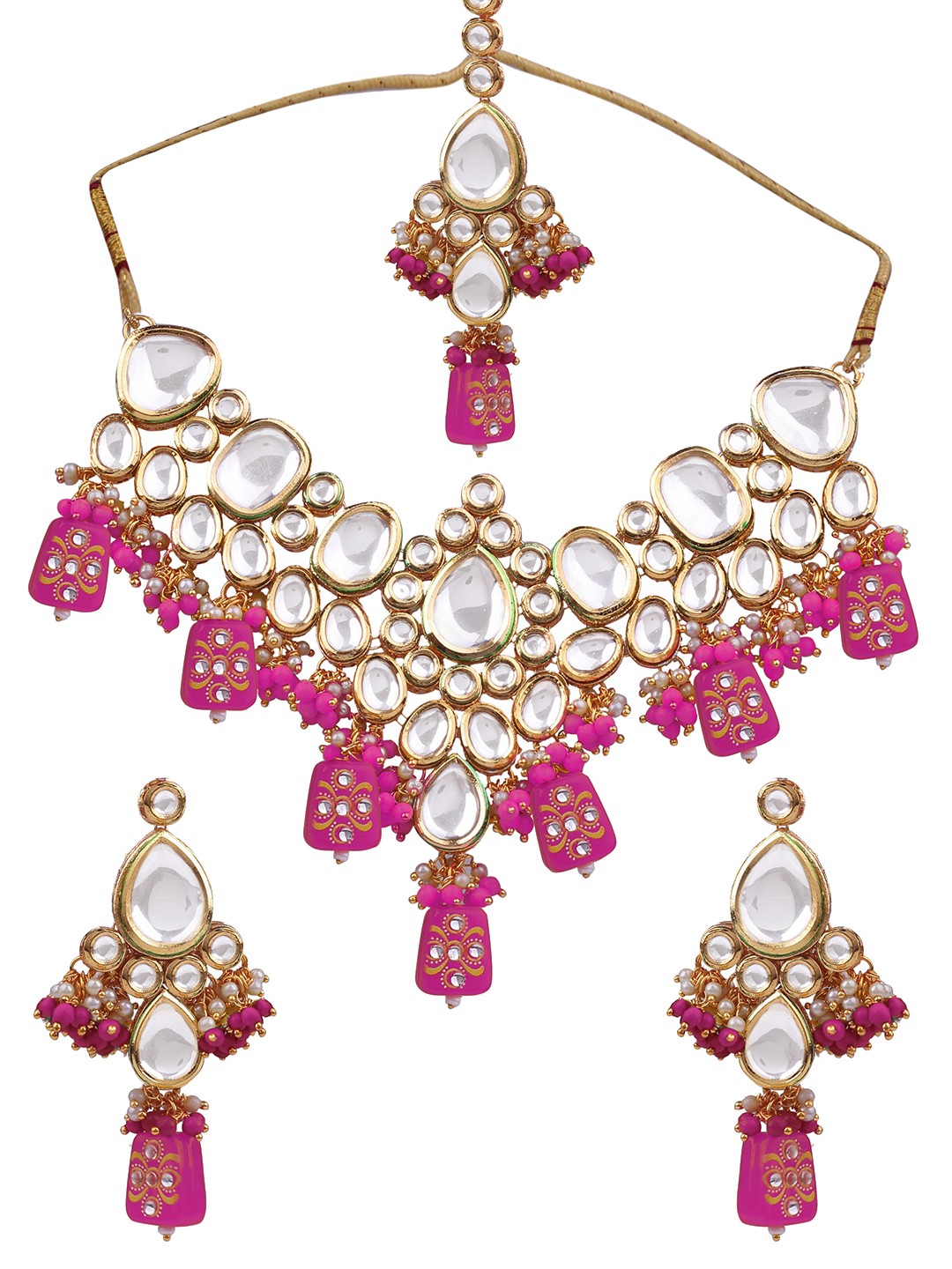 

AASHISH IMITATION Gold-Plated Kundan Studded & Beaded Jewellery Set With Maang Tikka
