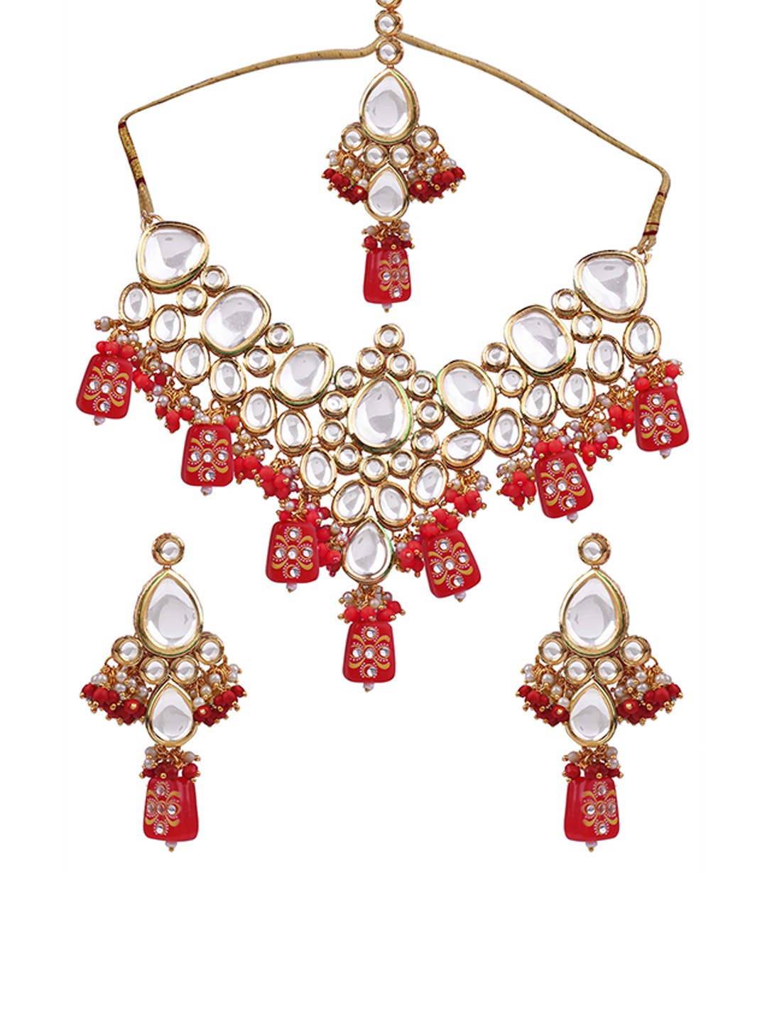 

AASHISH IMITATION Gold-Plated Kundan Studded & Beaded Jewellery Set With Maang Tikka