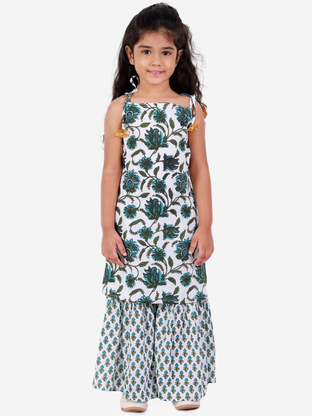 

BAESD Girls Floral Printed Kurti With Sharara, Teal