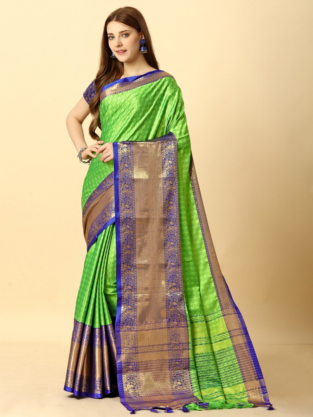

KALINI Woven Design Zari Silk Cotton Saree, Green