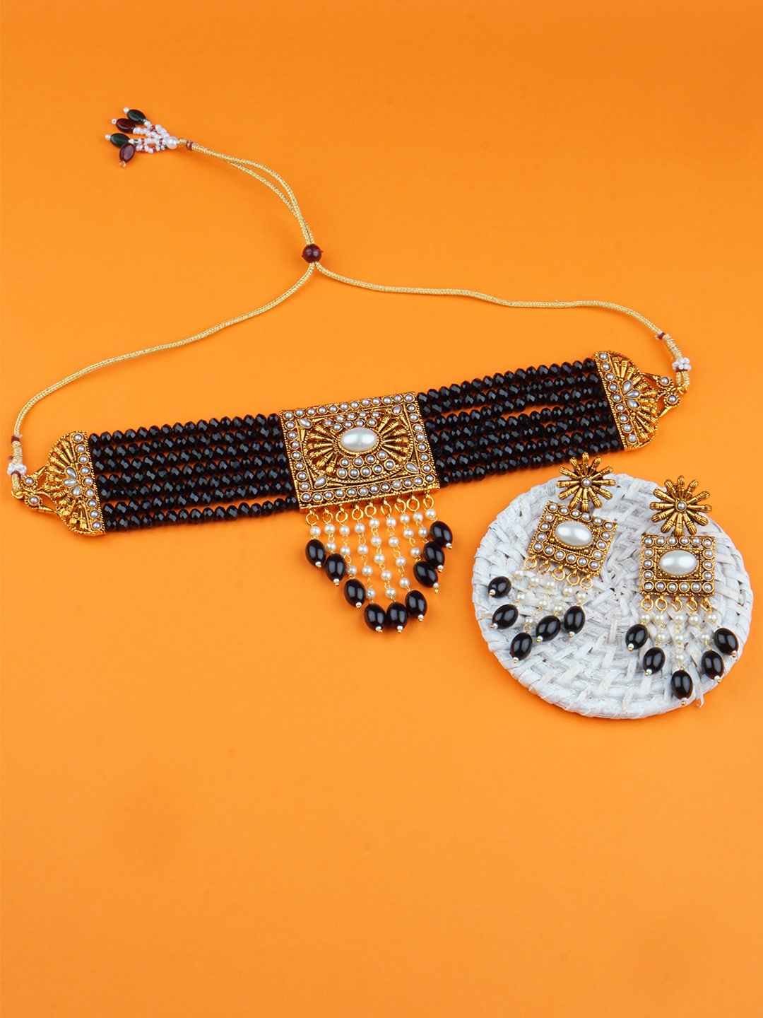 

Matushri Art Gold-Plated Beaded Jewellery Set