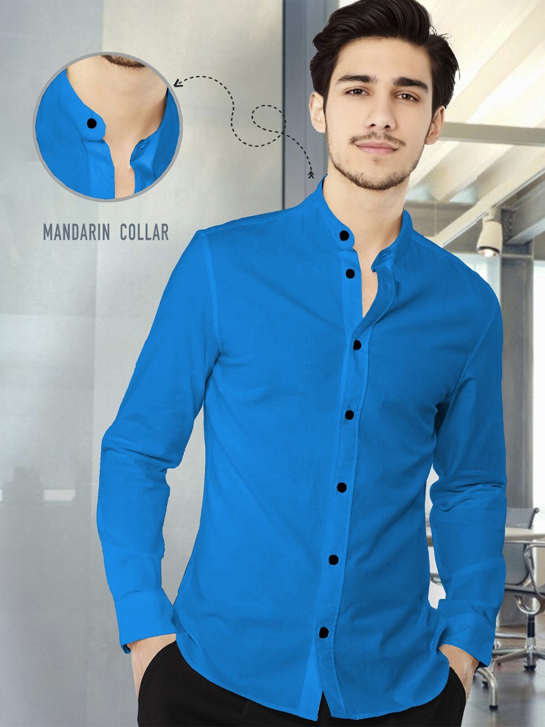 

TRIPR Mandarin Collar Casual Shirt, Blue