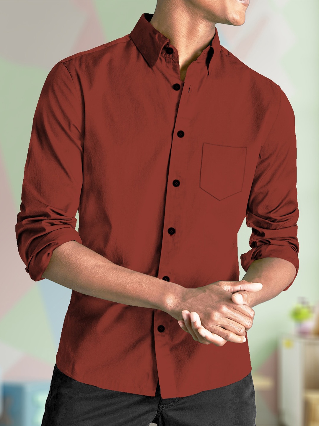 

TRIPR Spread Collar Casual Cotton Shirt, Brown