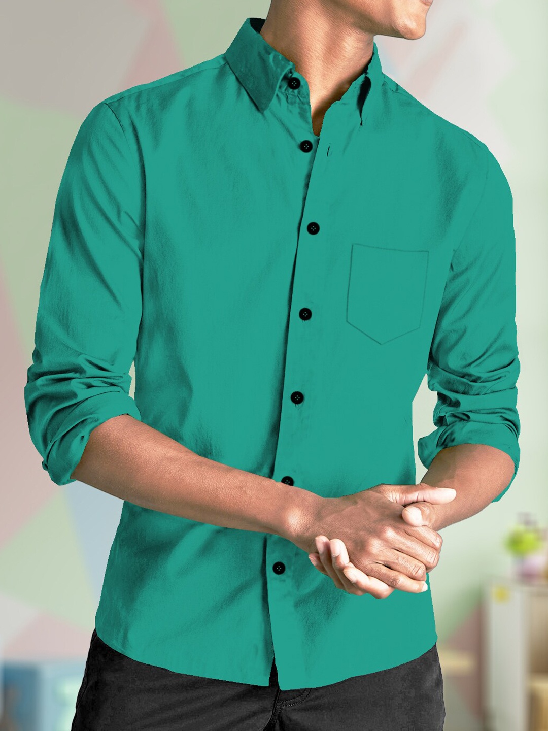 

TRIPR Spread Collar Opaque Casual Shirt, Sea green