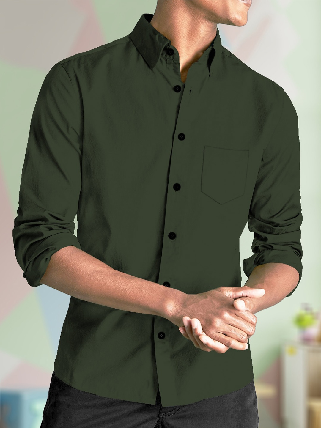 

TRIPR Spread Collar Casual Cotton Shirt, Olive