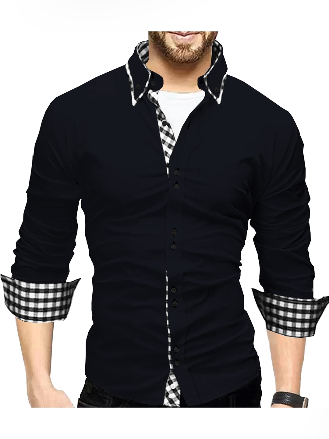 

TRIPR Spread Collar Opaque Casual Shirt, Navy blue