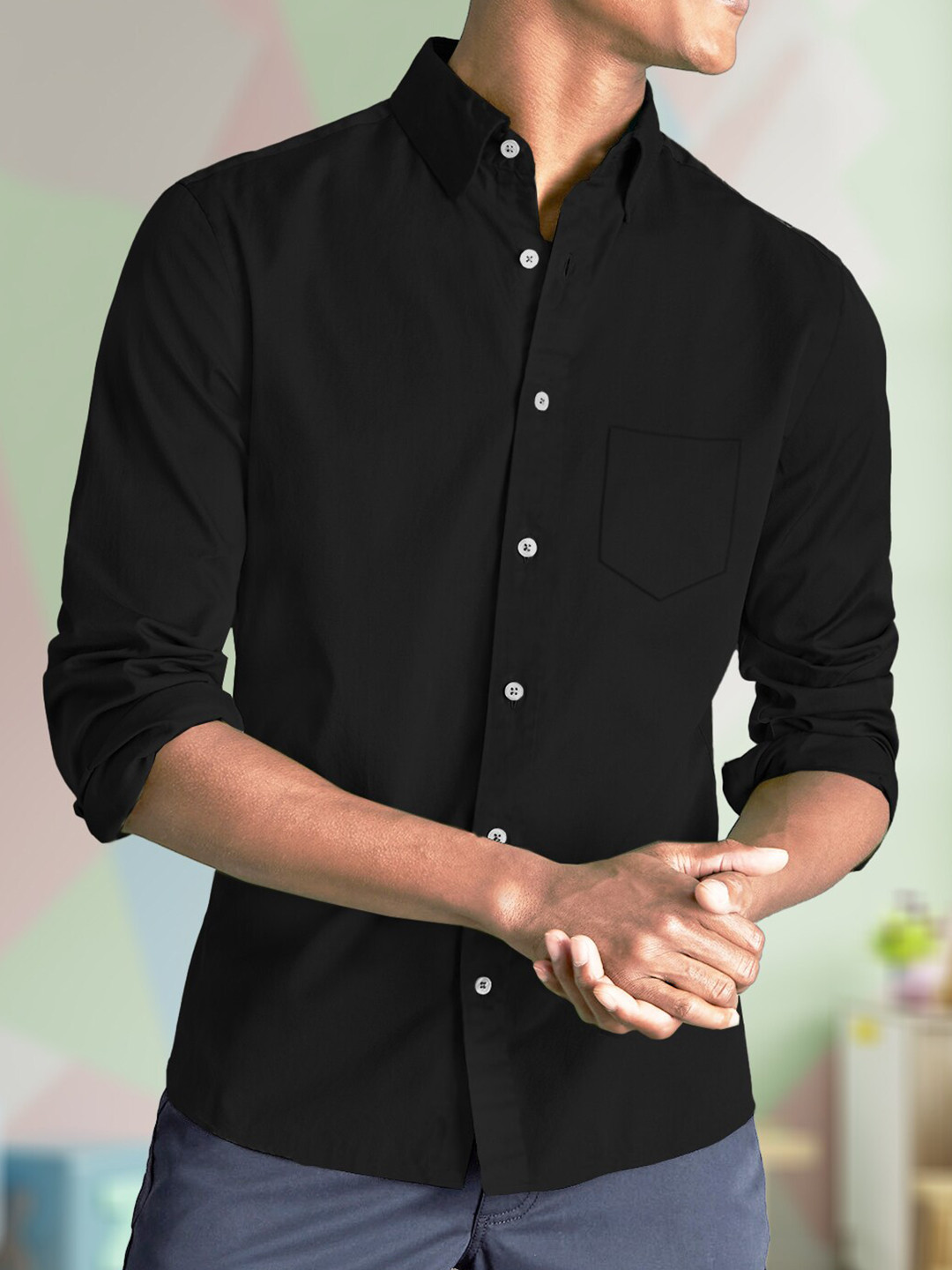 

TRIPR Colourblocked Opaque Casual Shirt, Black