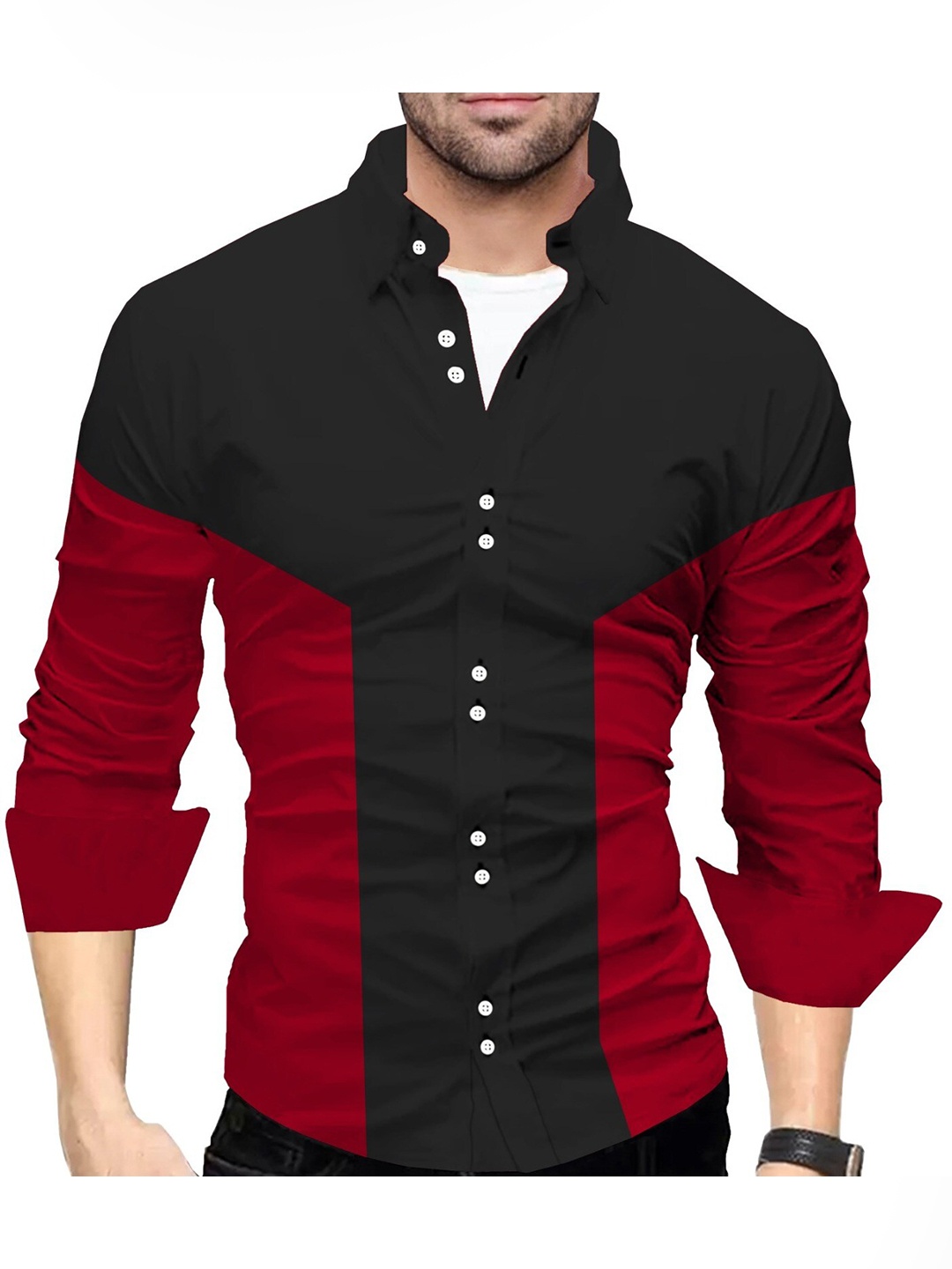 

TRIPR Spread Collar Opaque Casual Shirt, Red