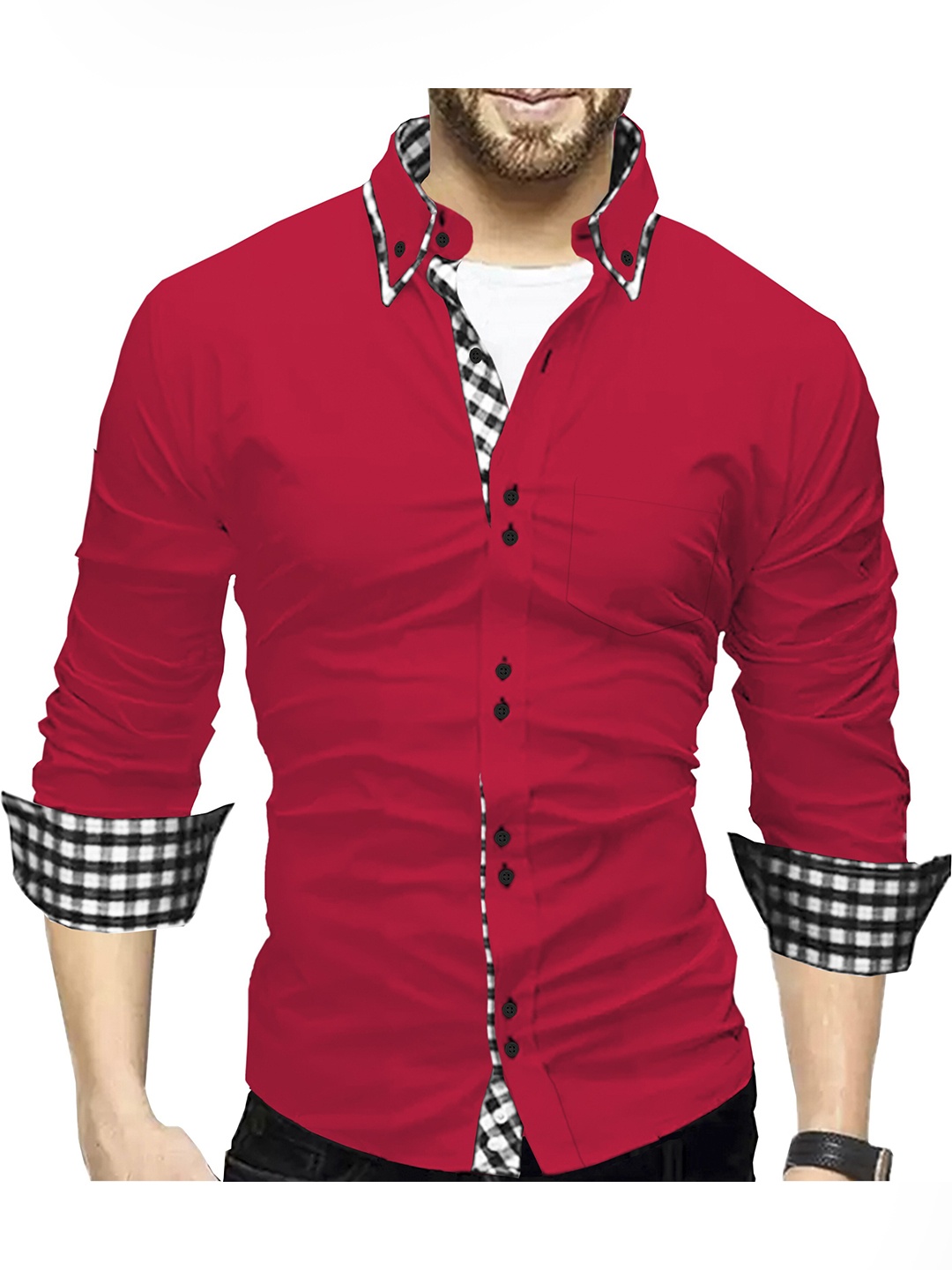 

TRIPR Spread Collar Opaque Casual Shirt, Red