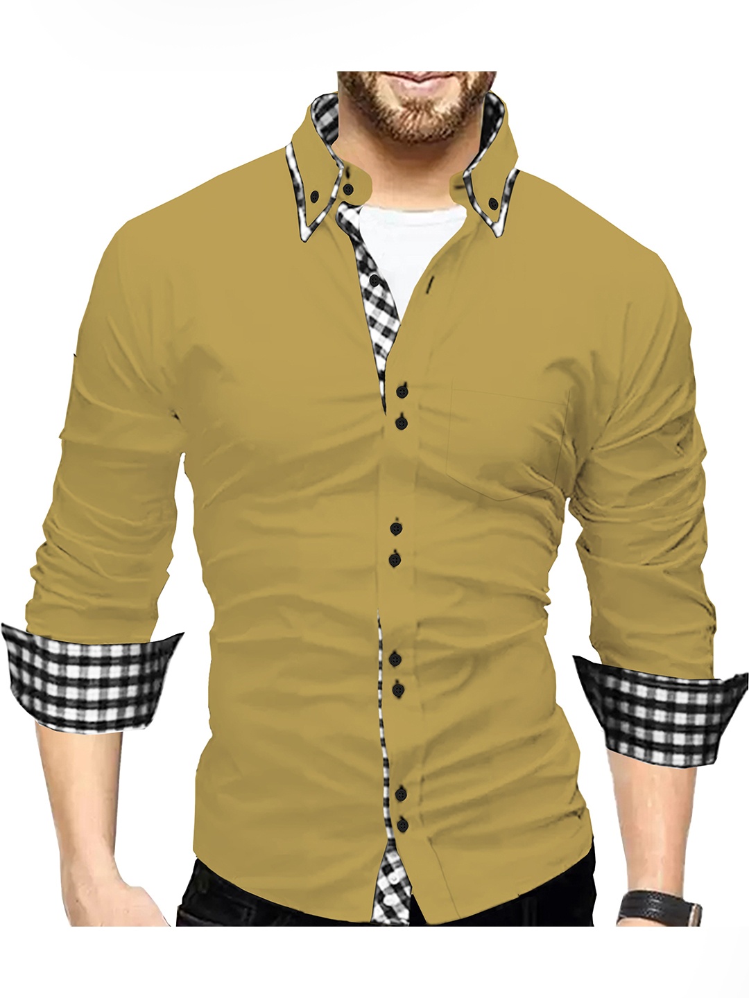 

TRIPR Button Down Collar Cotton Casual Shirt, Beige