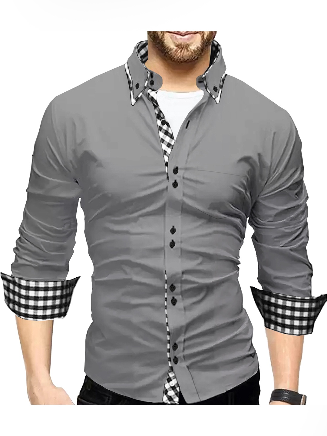 

TRIPR Spread Collar Opaque Casual Shirt, Grey