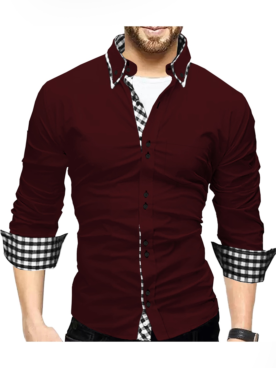 

TRIPR Cotton Button Down Collar Opaque Casual Shirt, Maroon