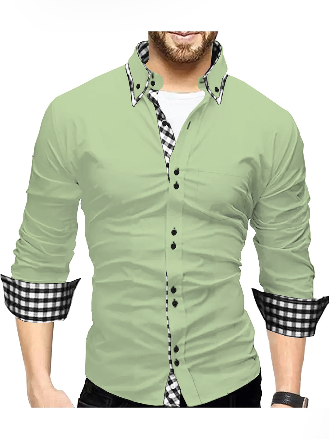 

TRIPR Button-Down Collar Opaque Casual Shirt, Green