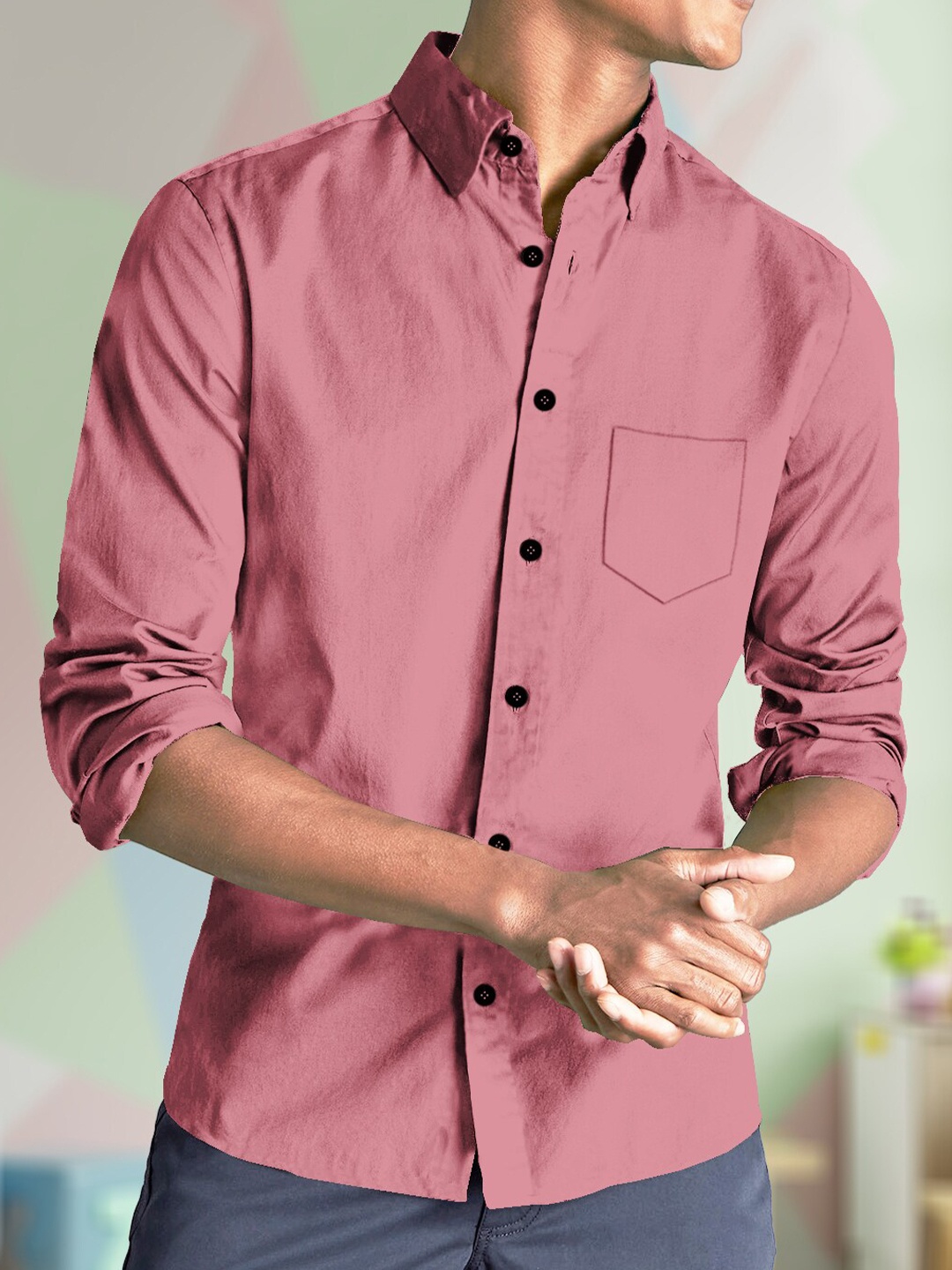 

TRIPR Cotton Spread Collar Opaque Casual Shirt, Pink