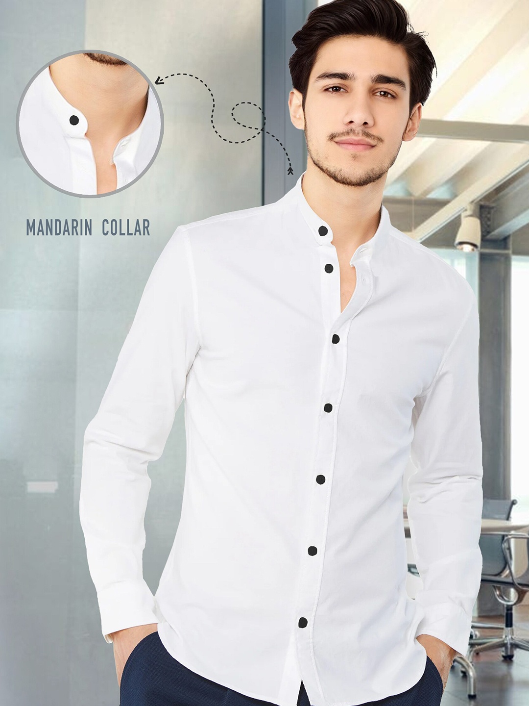 

TRIPR Mandarin Collar Casual Shirt, White