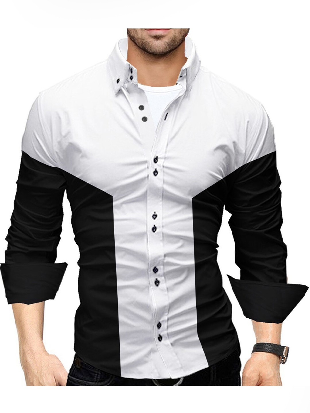 

TRIPR Colourblocked Opaque Casual Shirt, White