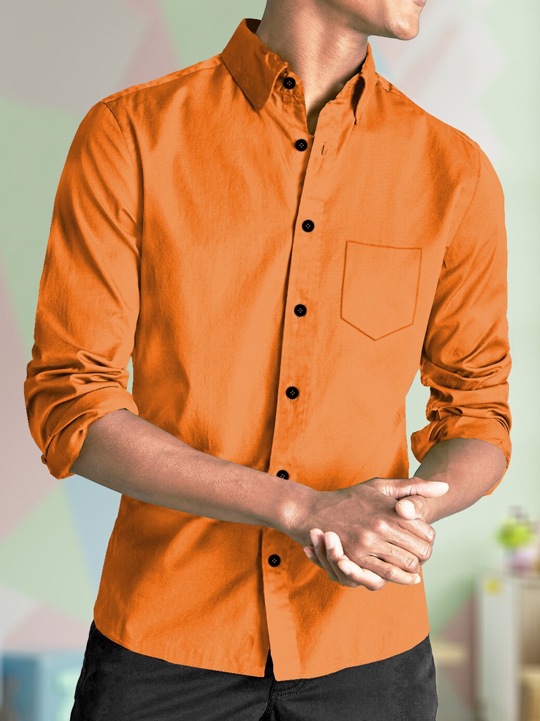 

TRIPR Cotton Spread Collar Opaque Casual Shirt, Orange