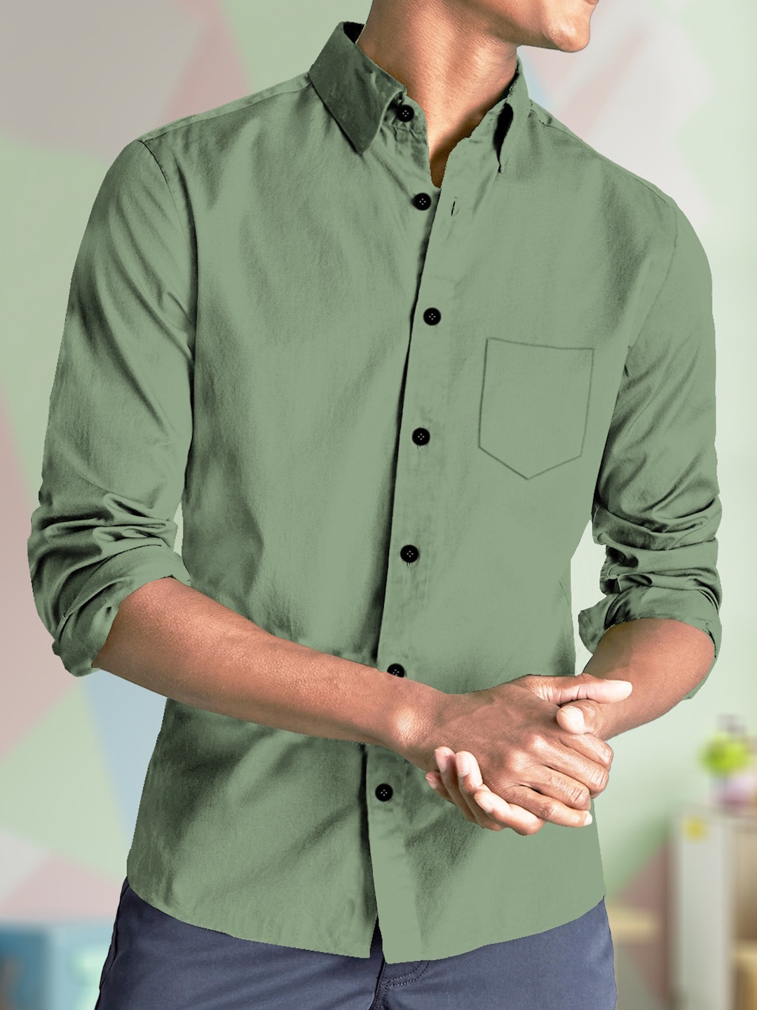 

TRIPR Spread Collar Opaque Casual Cotton Shirt, Green
