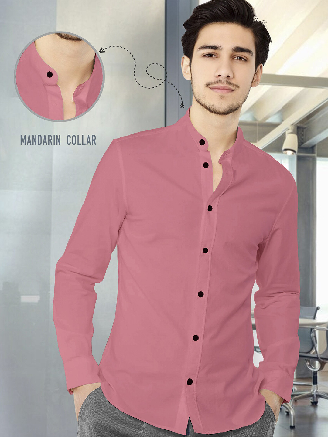 

TRIPR Mandarin Collar Opaque Casual Shirt, Pink