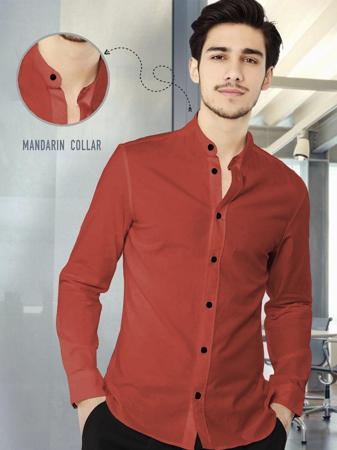 

TRIPR Long Sleeves Band Collar Cotton Casual Shirt, Maroon