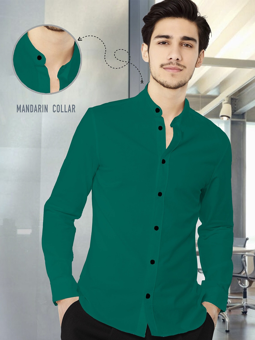 

TRIPR Mandarin Collar Opaque Casual Shirt, Green