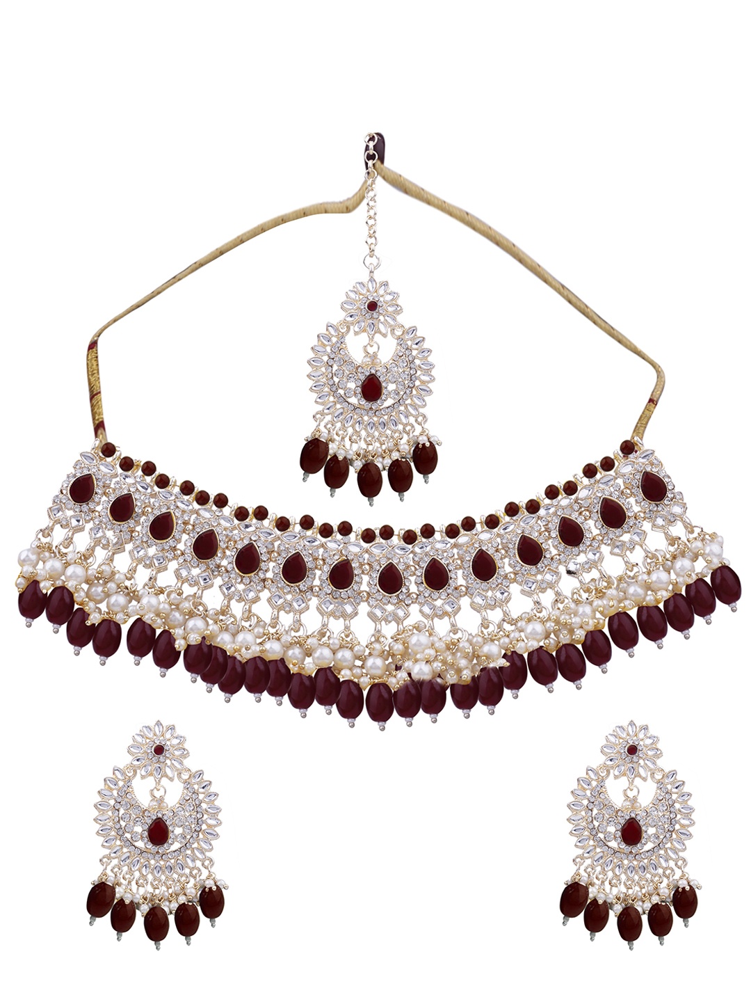 

AASHISH IMITATION Gold-Plated Kundan Studded & Beaded Necklace & Earring Set