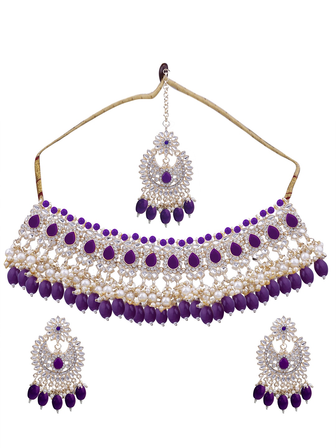 

AASHISH IMITATION Gold-Plated Kundan Studded & Beaded Necklace & Earring Set