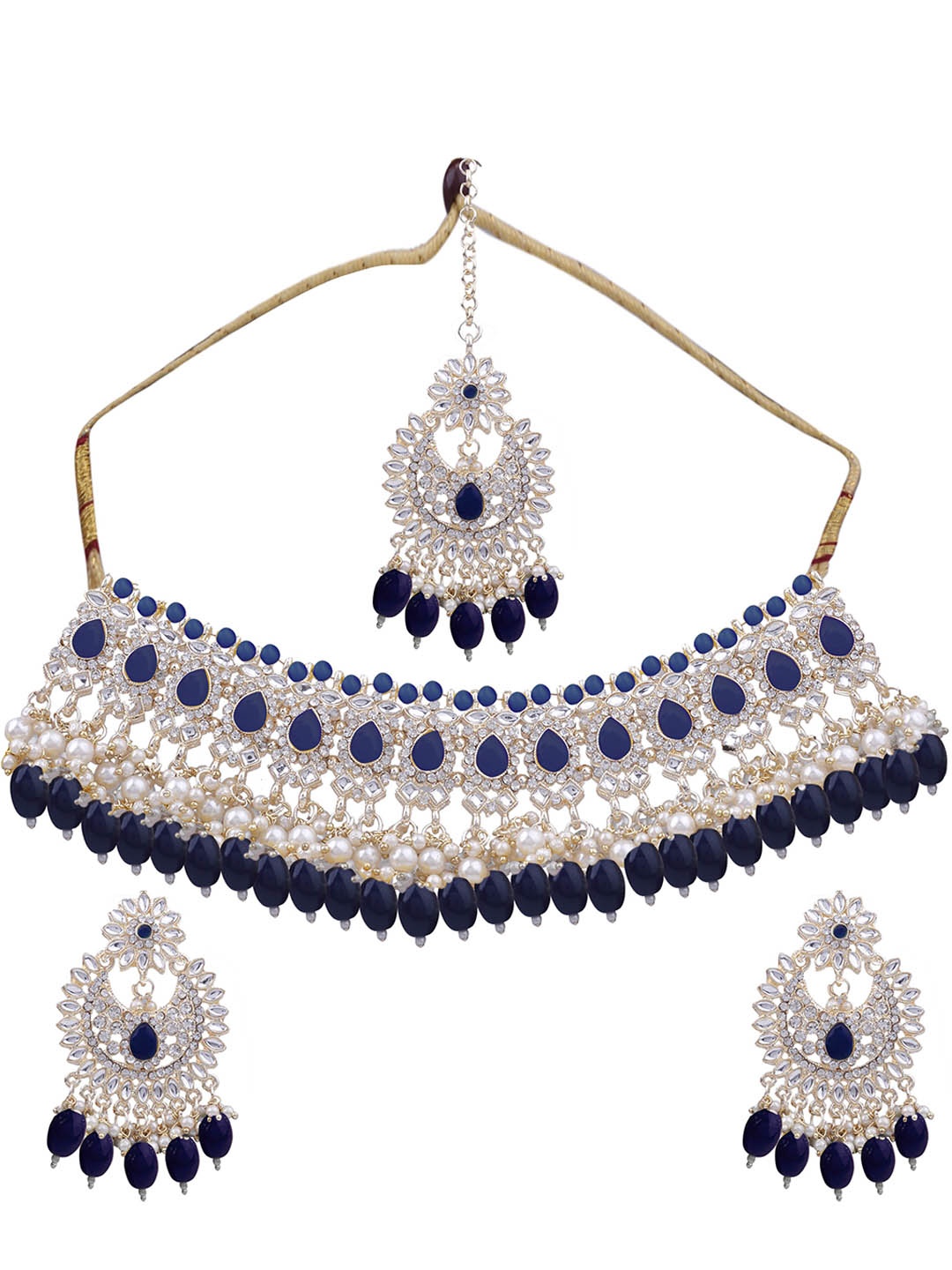 

AASHISH IMITATION Gold-Plated Kundan Studded & Beaded Jewellery Set With Maang Tikka