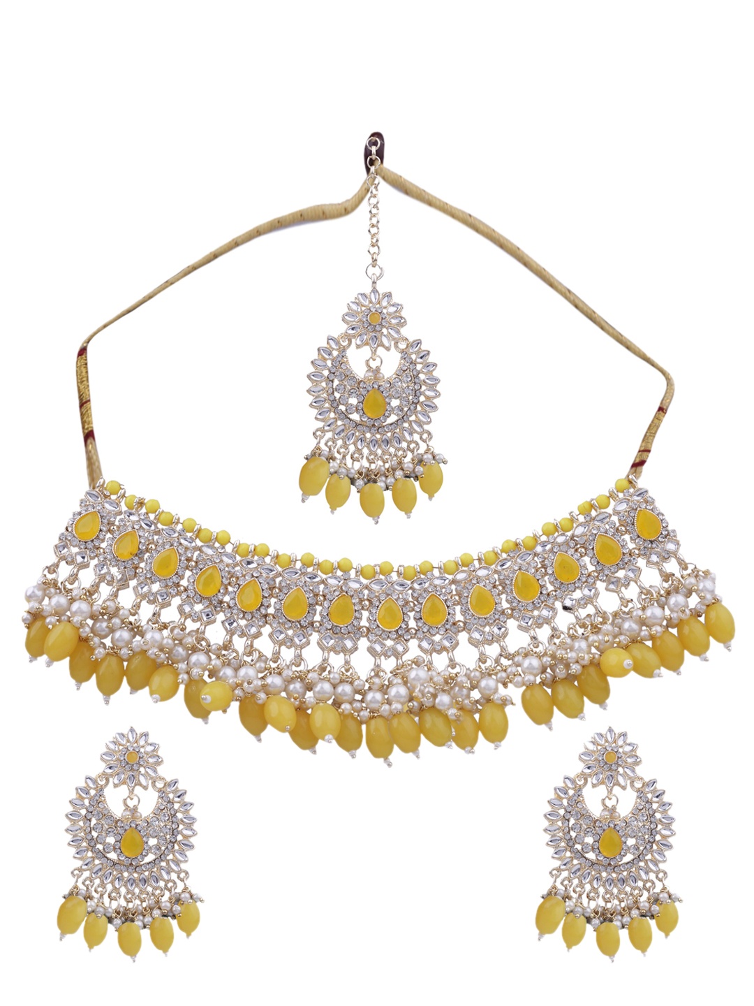 

AASHISH IMITATION Gold-Plated Kundan Studded & Beaded Necklace & Earring Set